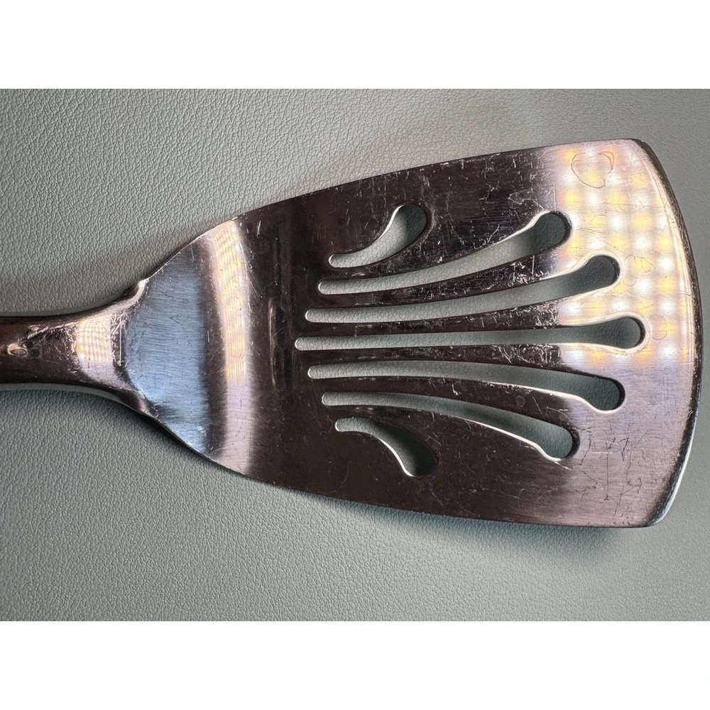 Revere Ware Stainless Steel Silver Spatula Black Silicon Grip Heavy USED Vintage